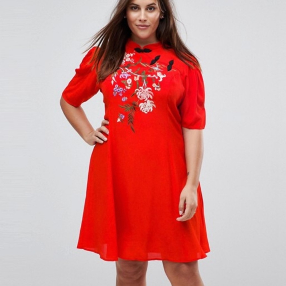 ASOS Curve Chinoiserie Embroidered Dress